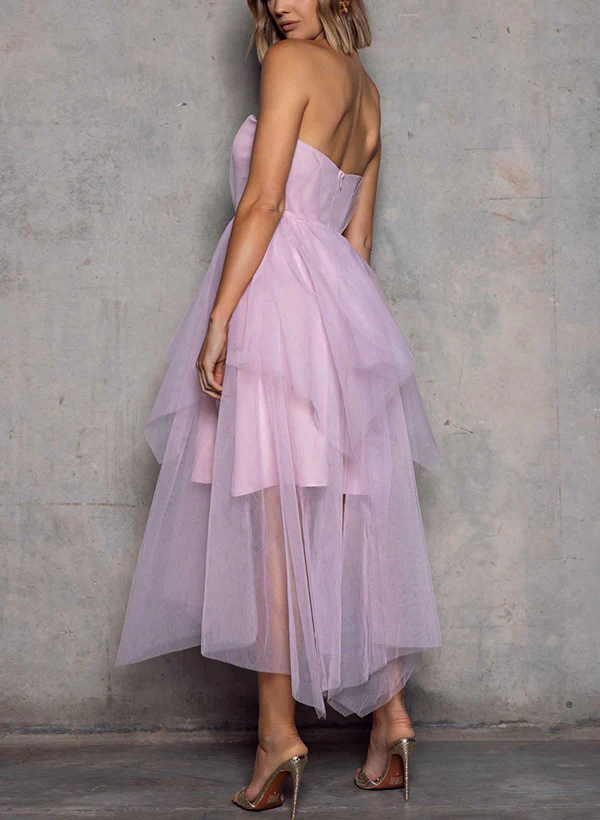 A-Line Sweetheart Sleeveless Asymmetrical Tulle Homecoming Dresses - Image 3