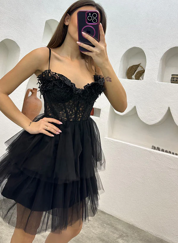 A-Line Sweetheart Sleeveless Homecoming Dresses With Lace - Image 2