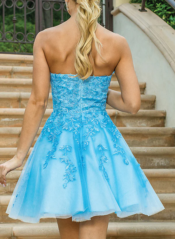 A-Line Sweetheart Sleeveless Short/Mini Lace Homecoming Dresses - Image 4