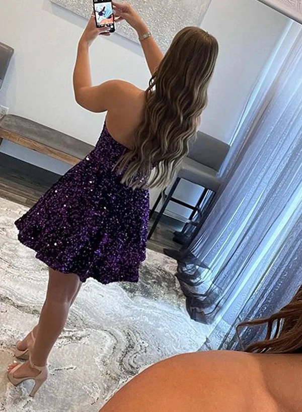 A-Line Sweetheart Sleeveless Short/Mini Sequined Homecoming Dresses - Image 2