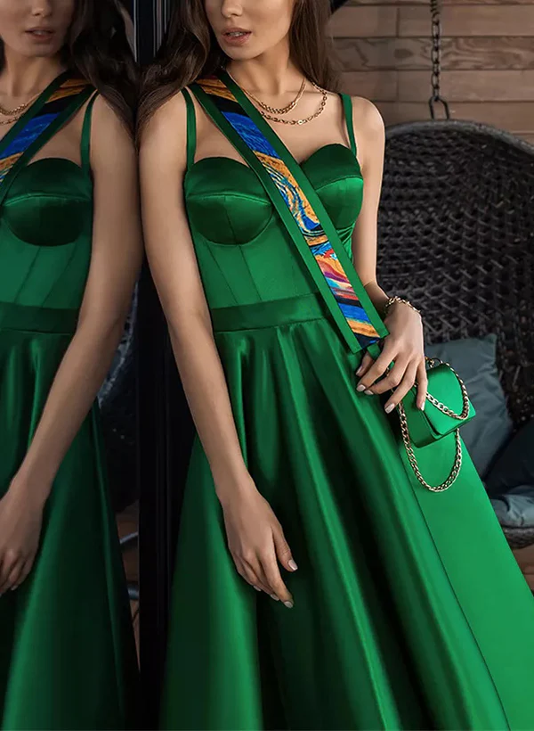 A-Line Sweetheart Sleeveless Tea-Length Satin Homecoming Dresses - Image 2