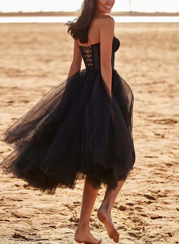 A-Line Sweetheart Sleeveless Tea-Length Tulle Homecoming Dresses - Image 4