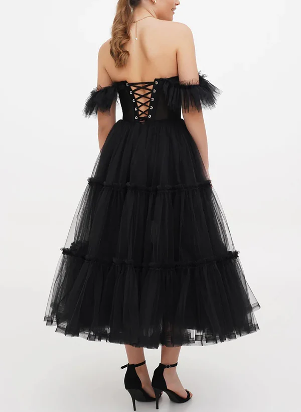 A-Line Sweetheart Sleeveless Tea-Length Tulle Homecoming Dresses - Image 2