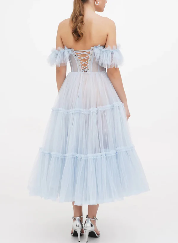A-Line Sweetheart Sleeveless Tea-Length Tulle Homecoming Dresses - Image 4