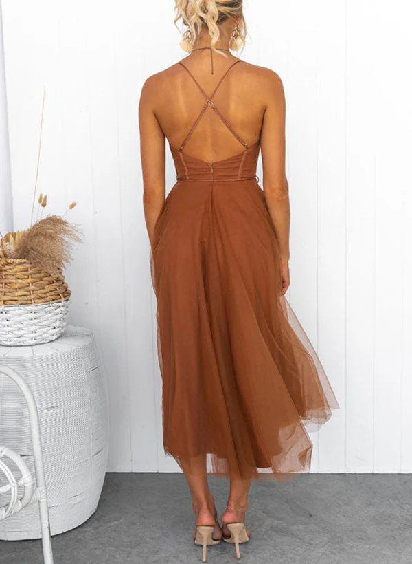 A-Line Sweetheart Sleeveless Tea-Length Tulle Homecoming Dresses - Image 2