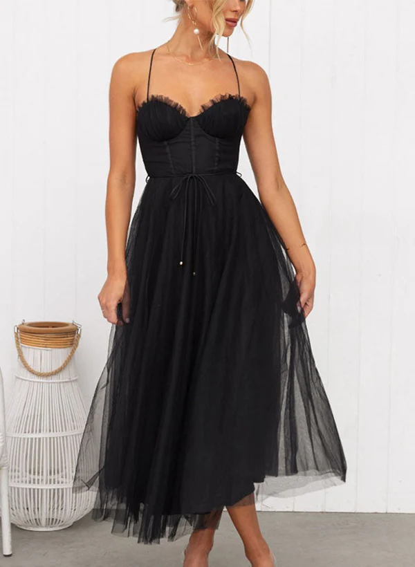 A-Line Sweetheart Sleeveless Tea-Length Tulle Homecoming Dresses - Image 2