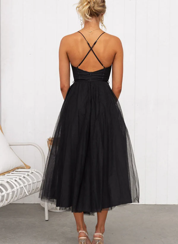 A-Line Sweetheart Sleeveless Tea-Length Tulle Homecoming Dresses - Image 3