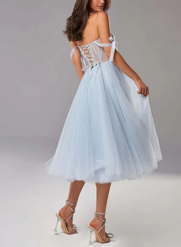 A-Line Sweetheart Sleeveless Tea-Length Tulle Homecoming Dresses - Image 2