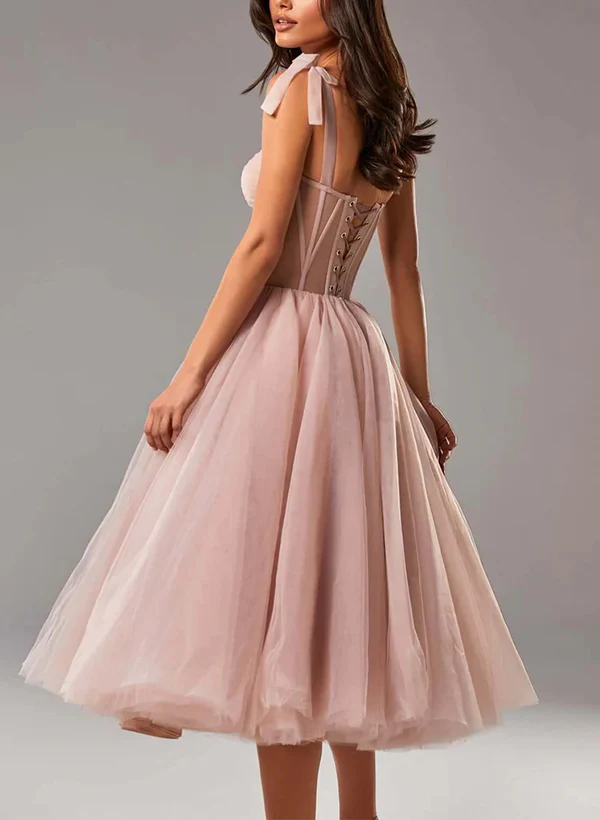A-Line Sweetheart Sleeveless Tea-Length Tulle Homecoming Dresses - Image 4