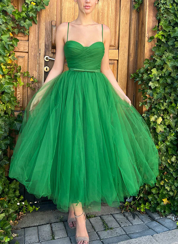 A-Line Sweetheart Sleeveless Tulle Homecoming Dresses With Sash - Image 2
