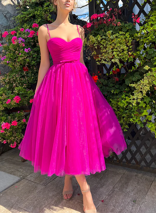 A-Line Sweetheart Sleeveless Tulle Homecoming Dresses With Sash - Image 4