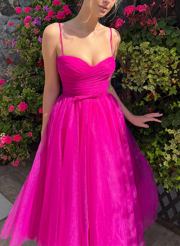 A-Line Sweetheart Sleeveless Tulle Homecoming Dresses With Sash - Image 5