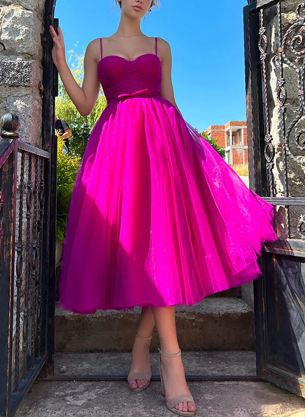 A-Line Sweetheart Sleeveless Tulle Homecoming Dresses With Sash - Image 6