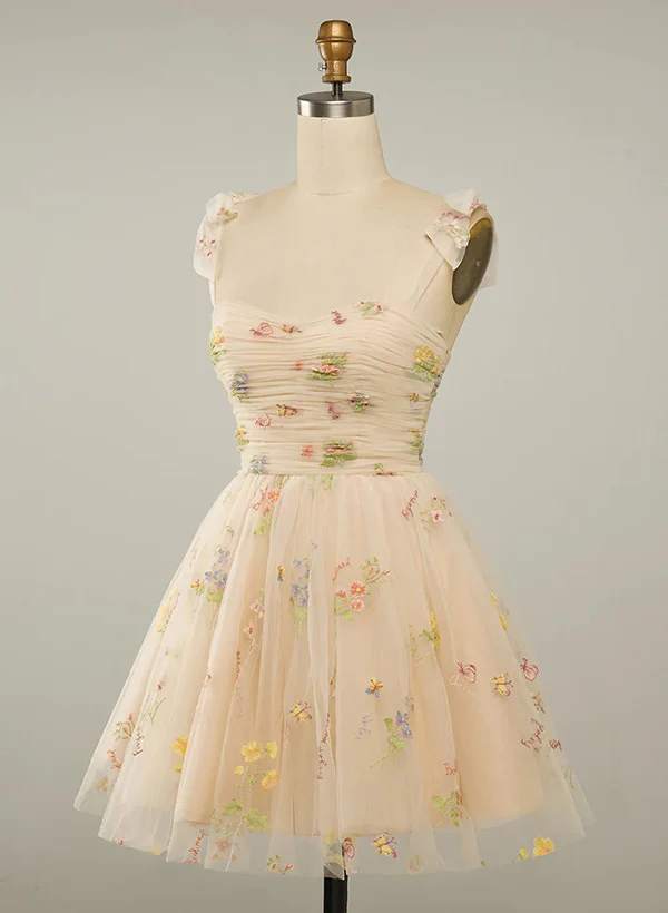 A-Line Sweetheart Sleeveless Tulle Lace Short/Mini Homecoming Dress With Pleated - Image 3