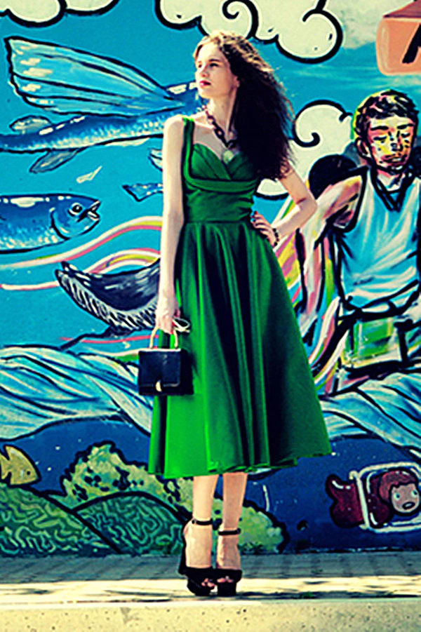A-line Sweetheart Tea Length Chiffon Sleeveless Prom Dress - Image 4