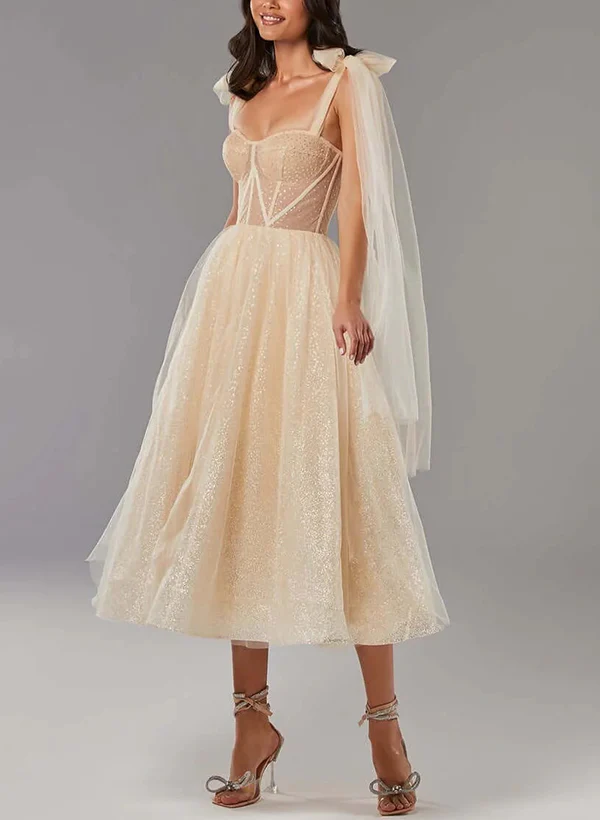 A-Line Sweetheart Tulle Homecoming Dresses With Bow(s)/Rhinestone - Image 2