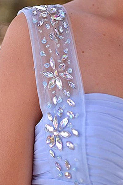 A-line Sweetheart Wide Strap Floor Length Chiffon Rhinestone Prom Dress - Image 5