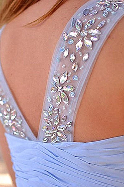 A-line Sweetheart Wide Strap Floor Length Chiffon Rhinestone Prom Dress - Image 6