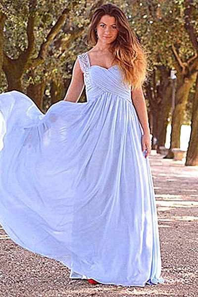 A-line Sweetheart Wide Strap Floor Length Chiffon Rhinestone Prom Dress - Image 7