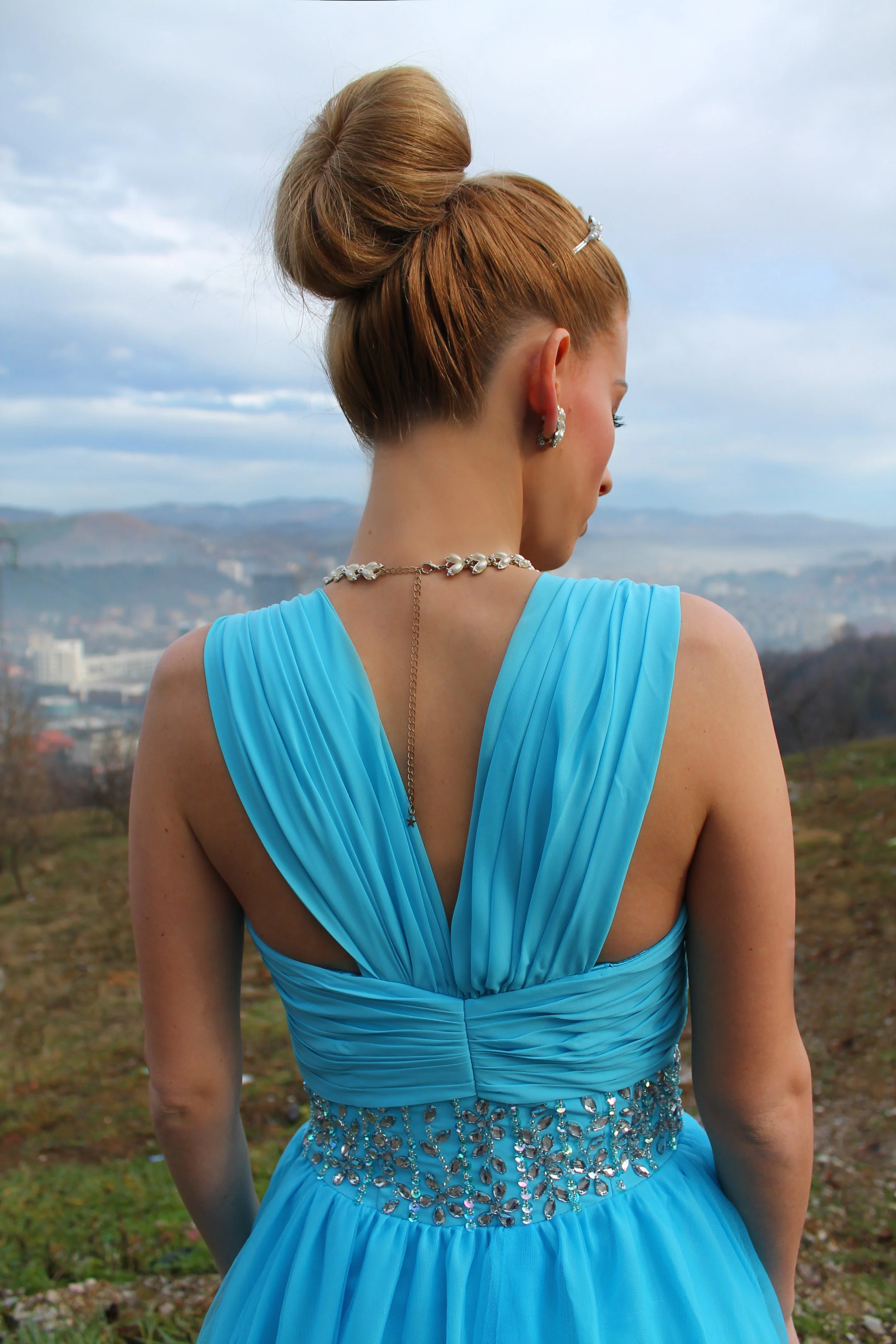 A-line Sweetheart Wide Strap Floor Length Chiffon Rhinestone Prom Dress - Image 6