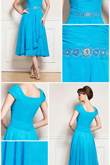 A-line tea length jewel applique mother's dress - Image 4