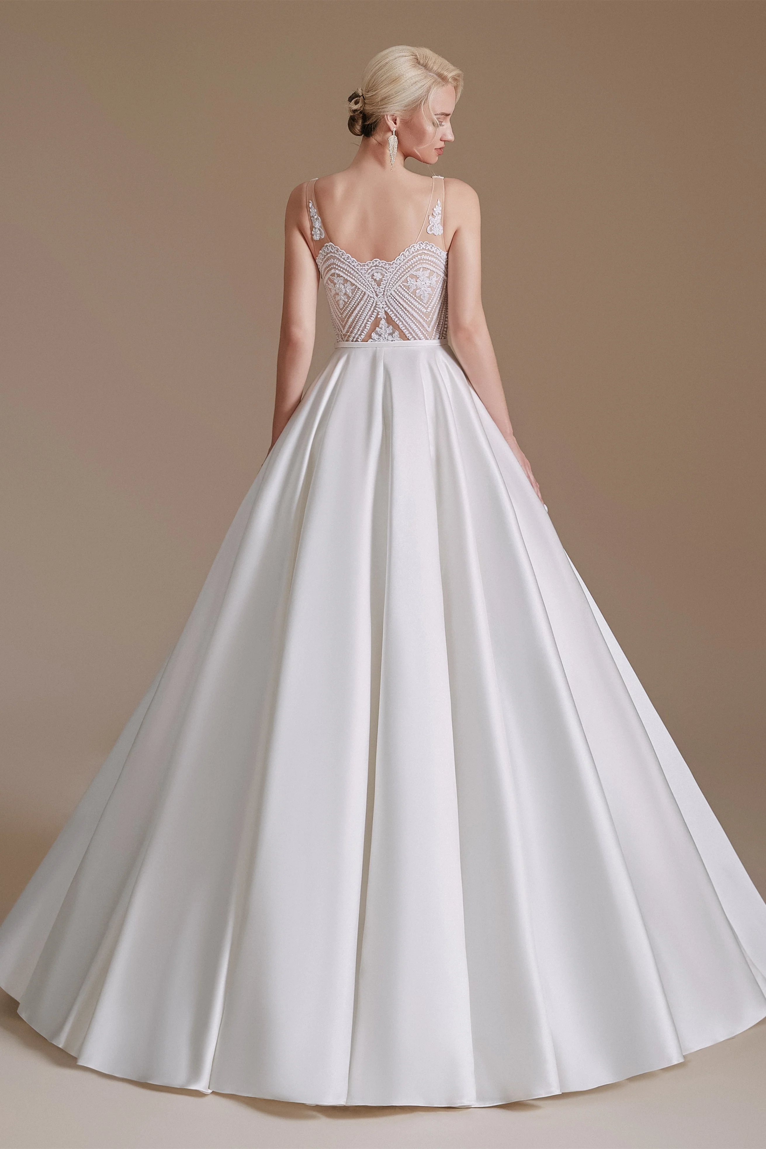 A Line V Neck Floor Length Applique Wedding Dress | Ballbella Design - Image 2
