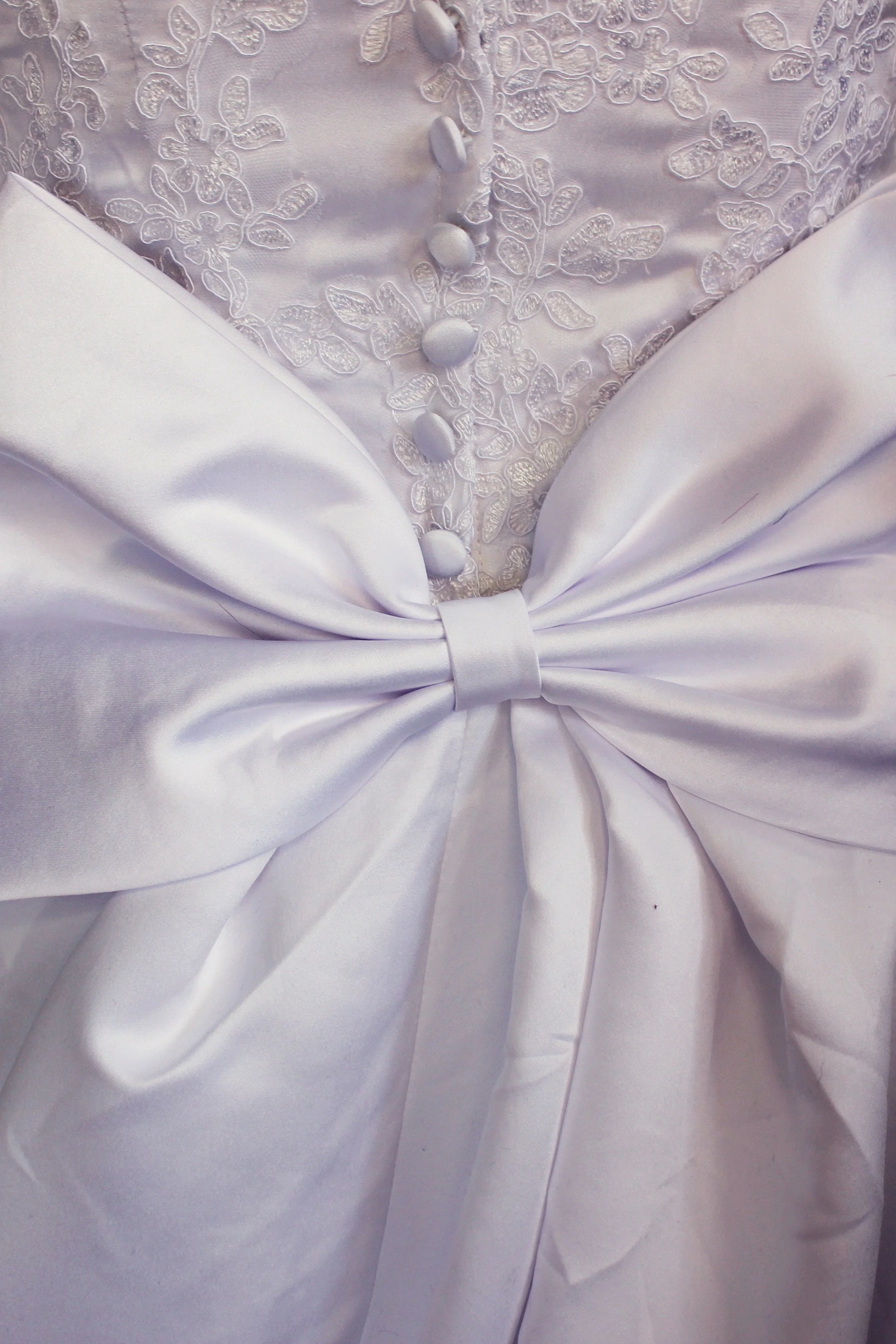 A-line V-neck Floor Length Chapel Charmuse Applique Bow Wedding Dress - Image 5