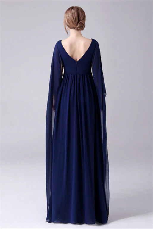 A-Line V-neck Floor Length Long sleeves Backless Sequined mother's dress - Image 2