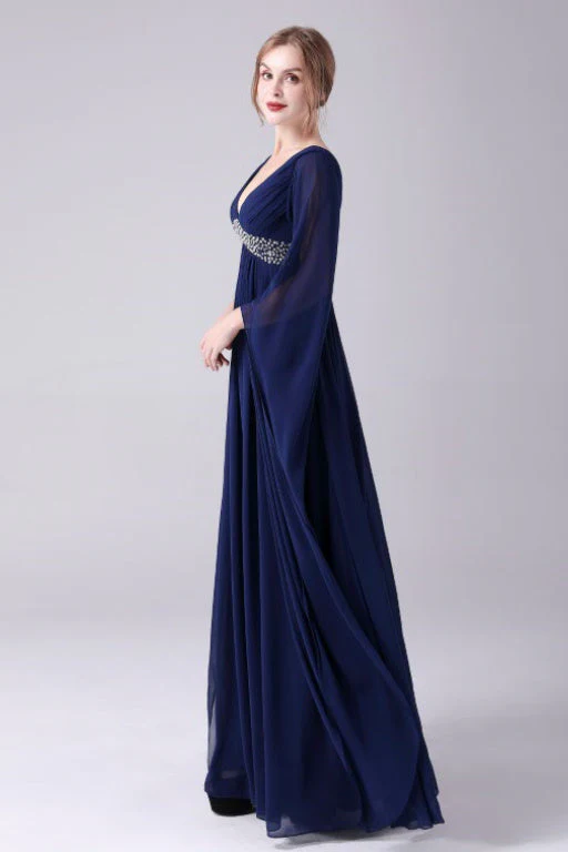A-Line V-neck Floor Length Long sleeves Backless Sequined mother's dress - Image 6