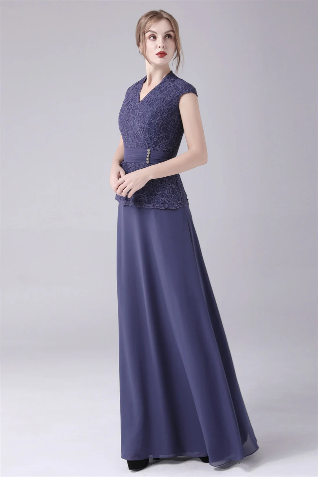 A-Line V-neck Floor Length Sleeveless Vintage mother's dress - Image 5