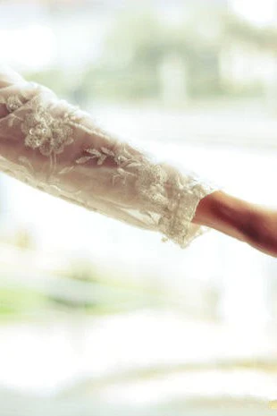 A-line V-neck Floor Length Tulle Applique Lace Wedding Dress - Image 7