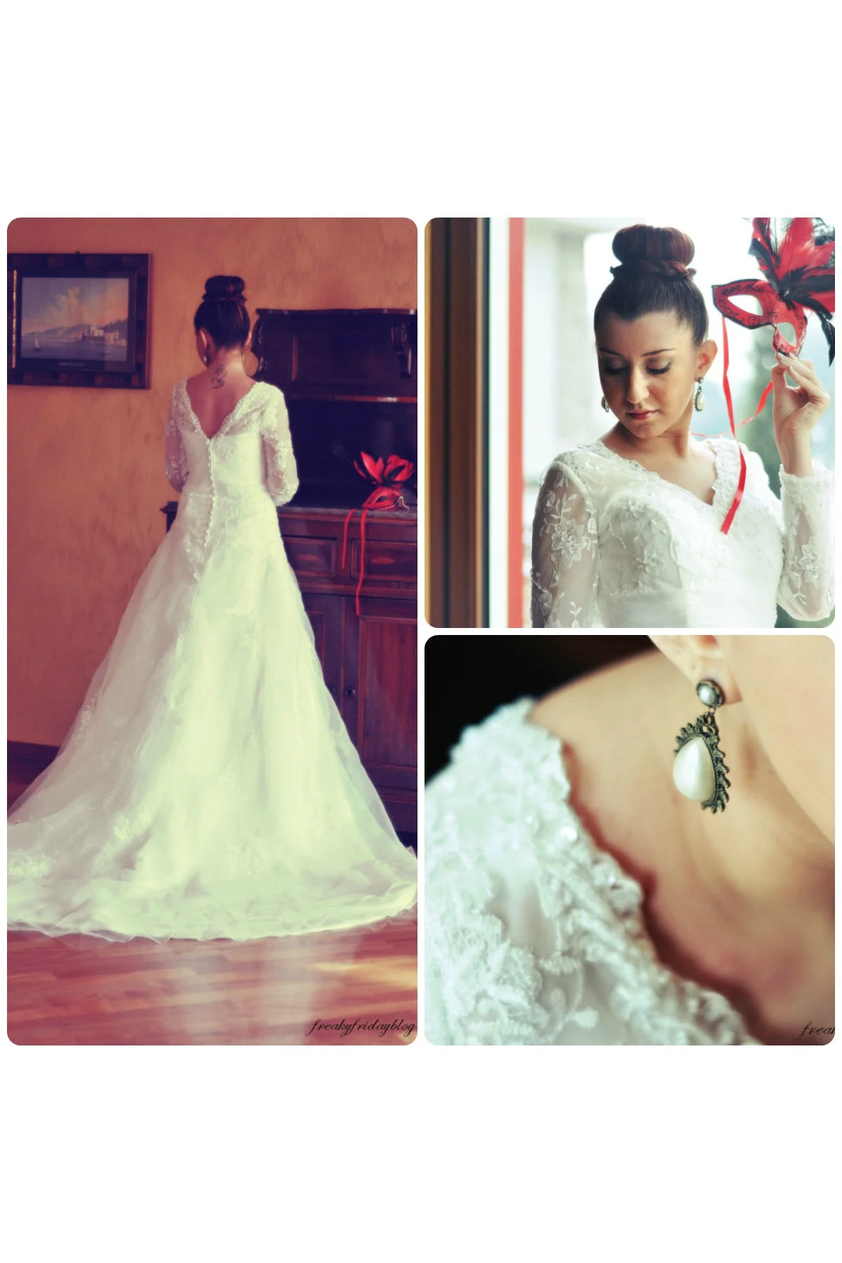 A-line V-neck Floor Length Tulle Applique Lace Wedding Dress - Image 8