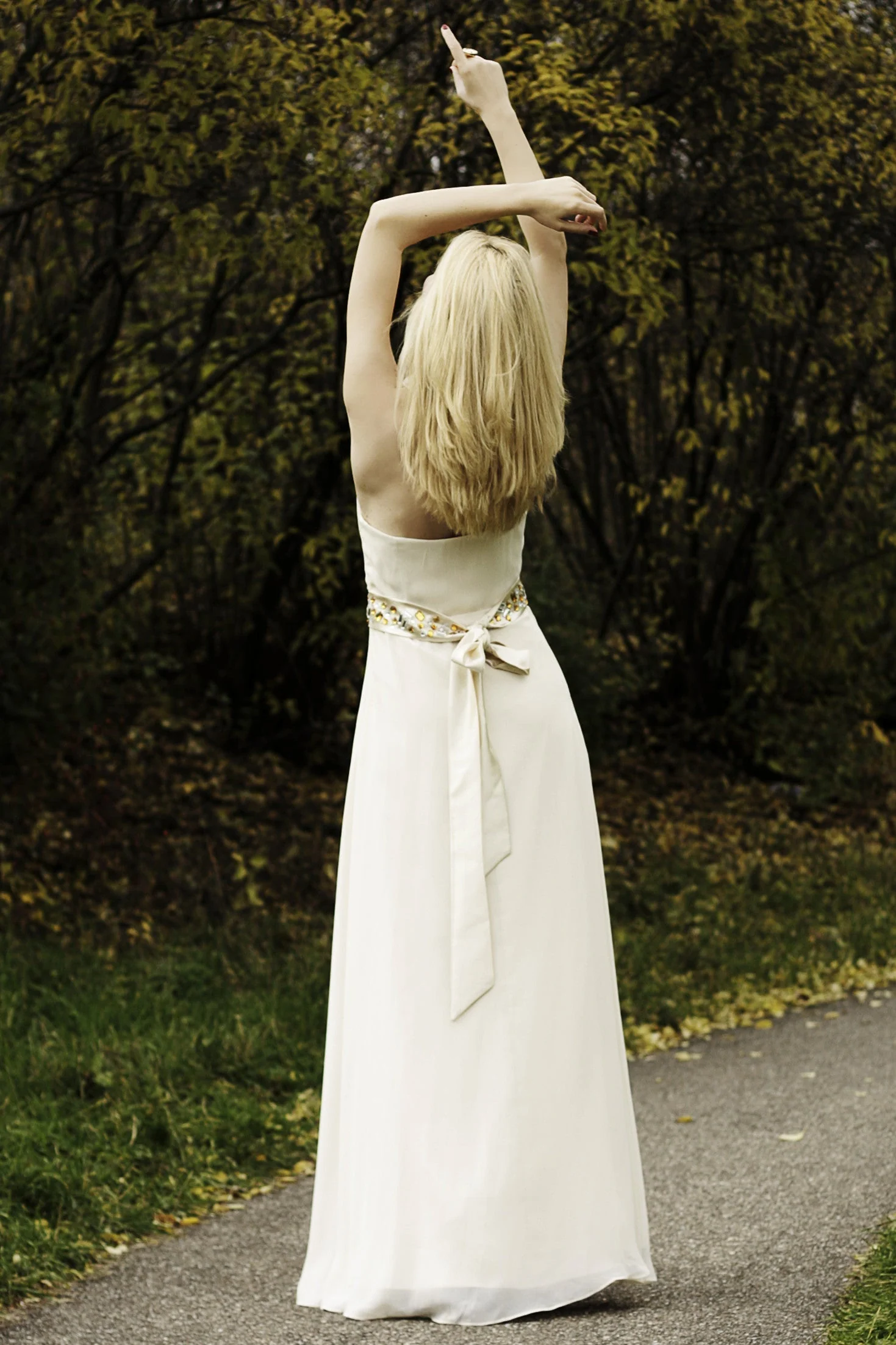A-line V-neck Halt Floor Length Chiffon Rhinestone Evening Dress - Image 2