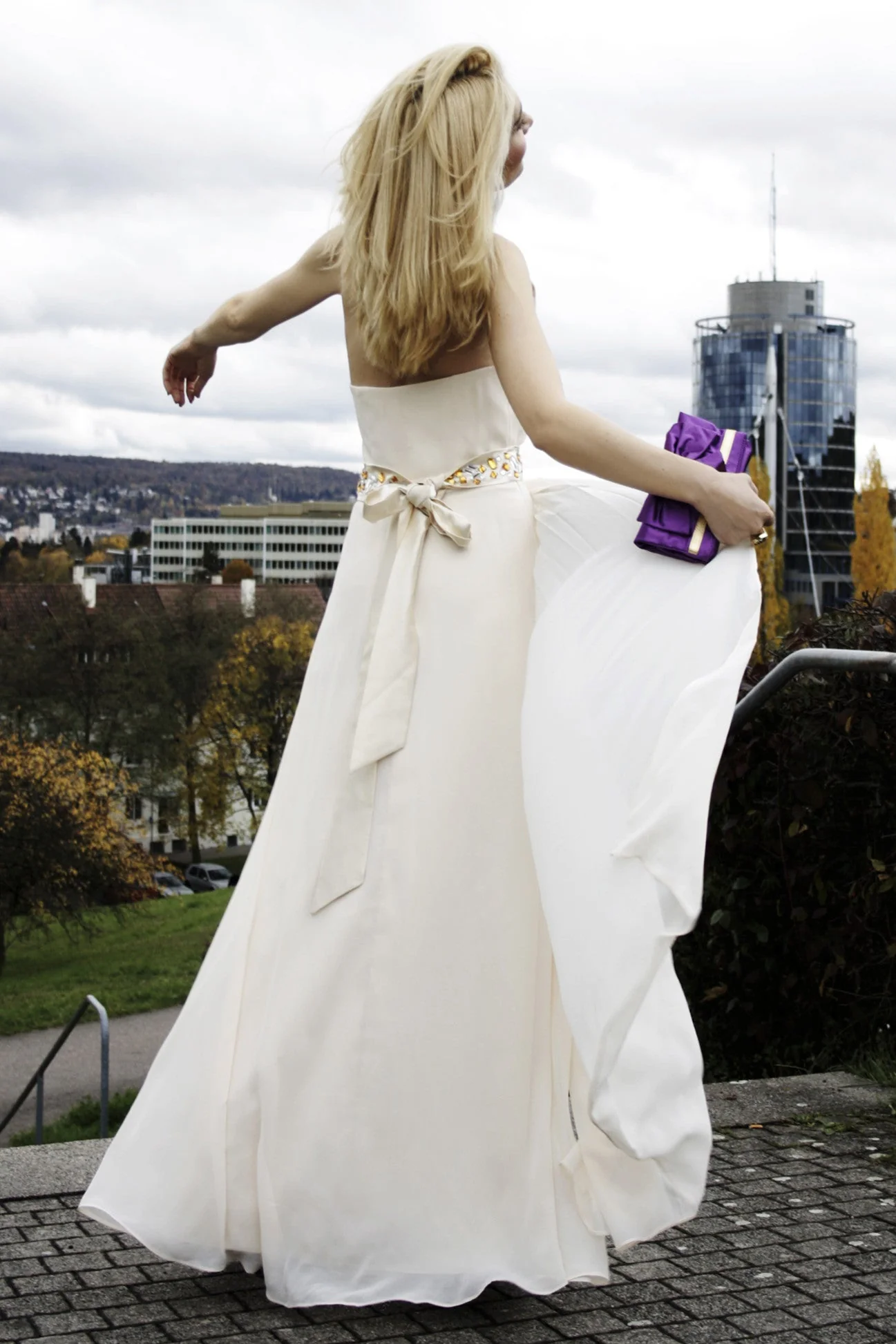 A-line V-neck Halt Floor Length Chiffon Rhinestone Evening Dress - Image 7
