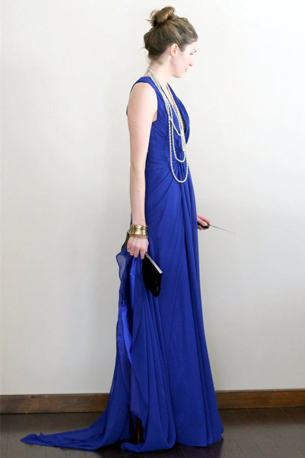A-line V-neck Halter Floor Length Crossed Back Chiffon Evening Dress - Image 2