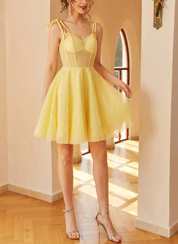 A-Line V-neck Long Sleeves Short/Mini Tulle Homecoming Dresses - Image 4