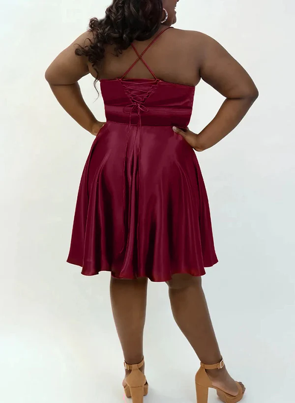 A-Line V-Neck Silk Like Satin(Non-Stretch) Homecoming Dresses - Image 2