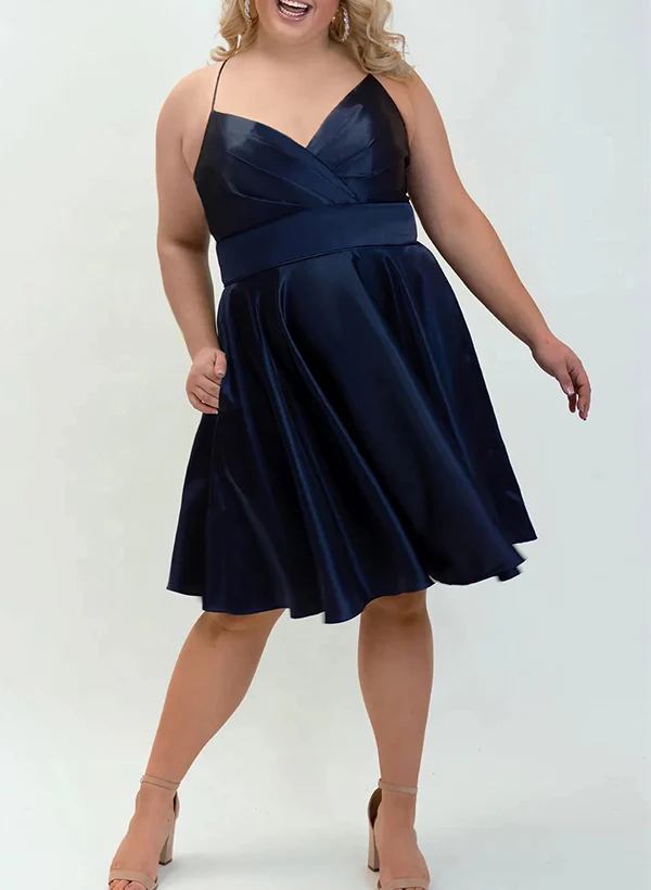 A-Line V-Neck Silk Like Satin(Non-Stretch) Homecoming Dresses - Image 3