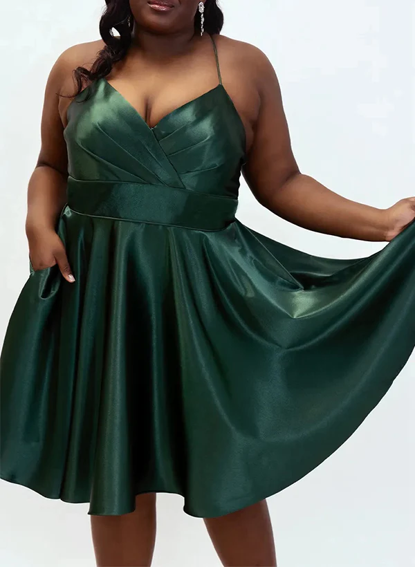 A-Line V-Neck Silk Like Satin(Non-Stretch) Homecoming Dresses - Image 4
