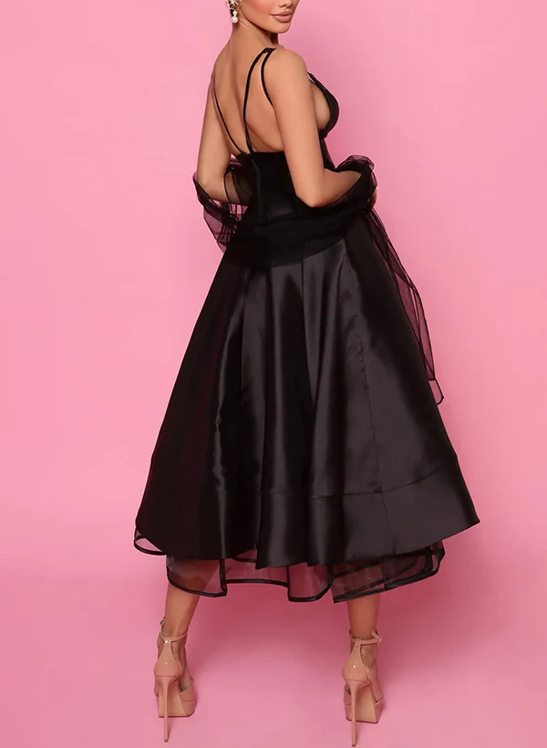 A-Line V-Neck Sleeveless Satin/Tulle Homecoming Dresses With Pockets - Image 4