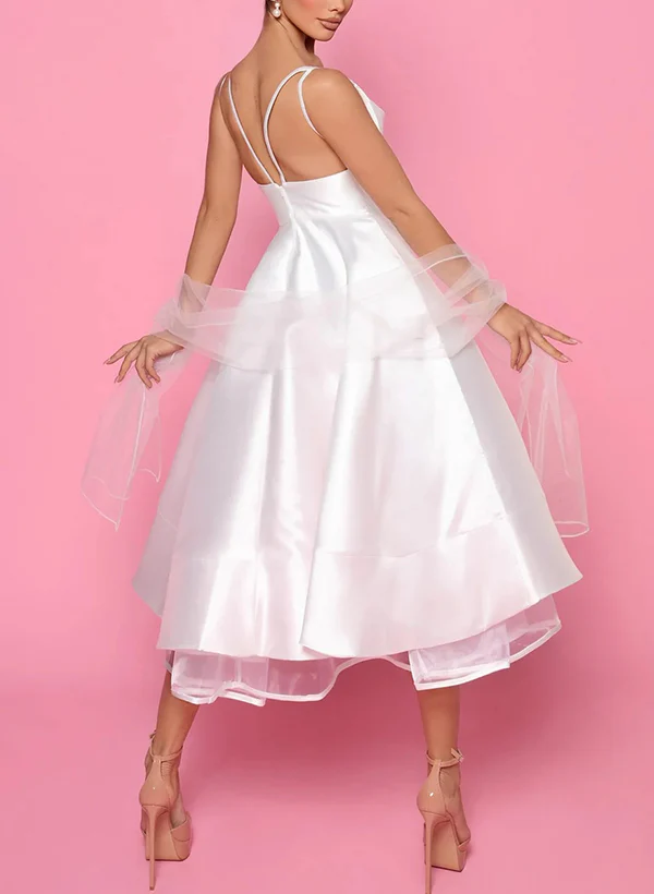 A-Line V-Neck Sleeveless Satin/Tulle Homecoming Dresses With Pockets - Image 6