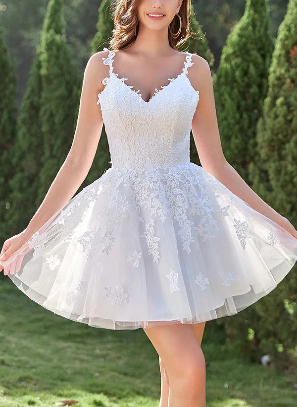 A-Line V-Neck Sleeveless Short Homecoming Dresses With Appliques Lace - Image 5