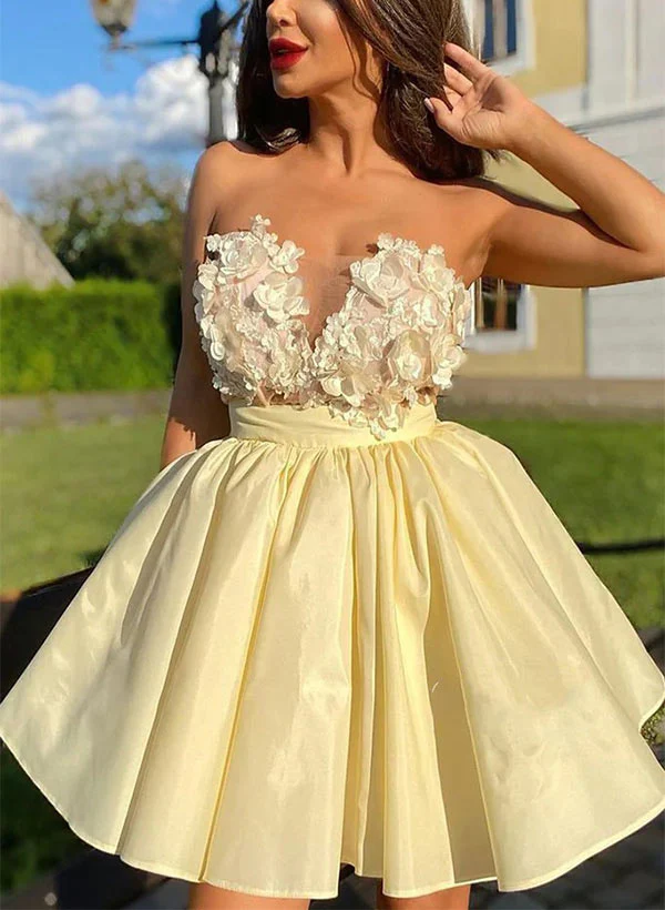 A-Line V-neck Sleeveless Short/Mini Homecoming Dresses With Appliques Lace - Image 3