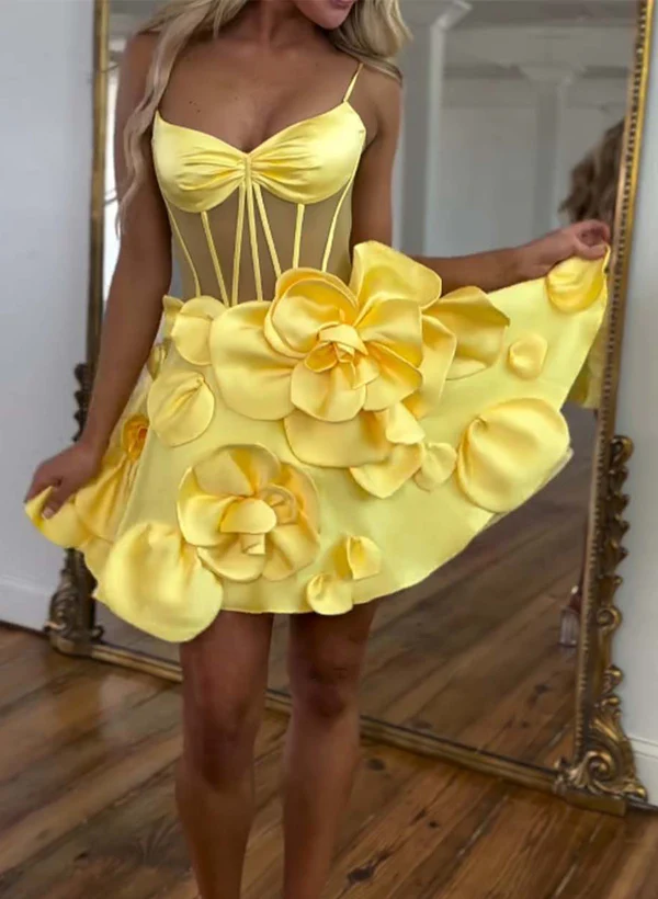 A-Line V-Neck Sleeveless Short/Mini Homecoming Dresses With Flower(s) - Image 2