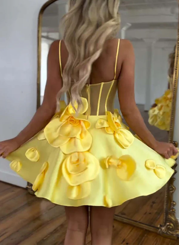 A-Line V-Neck Sleeveless Short/Mini Homecoming Dresses With Flower(s) - Image 3