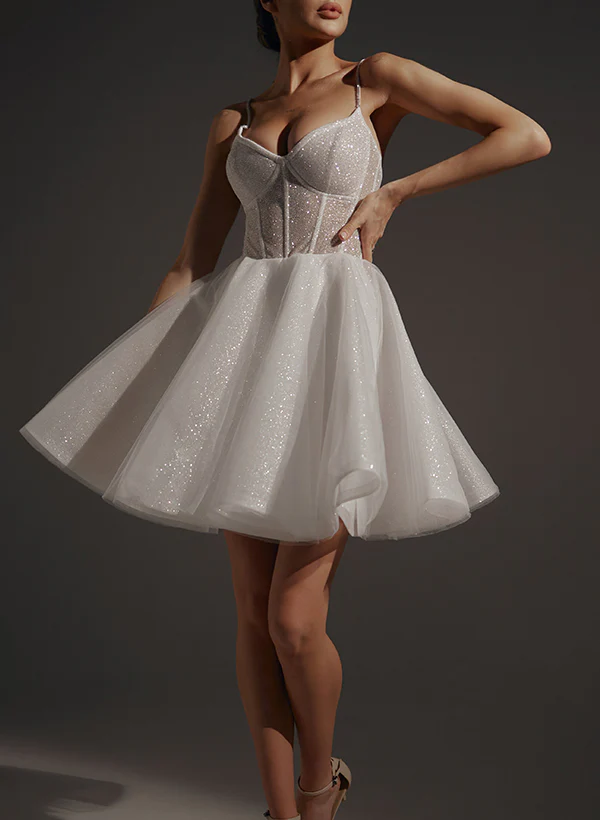 A-Line V-Neck Sleeveless Short/Mini Sequined Homecoming Dresses - Image 2