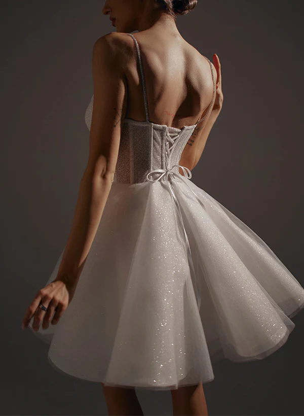A-Line V-Neck Sleeveless Short/Mini Sequined Homecoming Dresses - Image 3