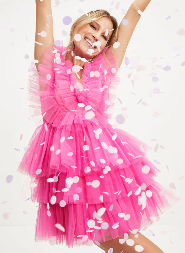 A-Line V-Neck Sleeveless Short/Mini Tulle Homecoming Dresses - Image 2