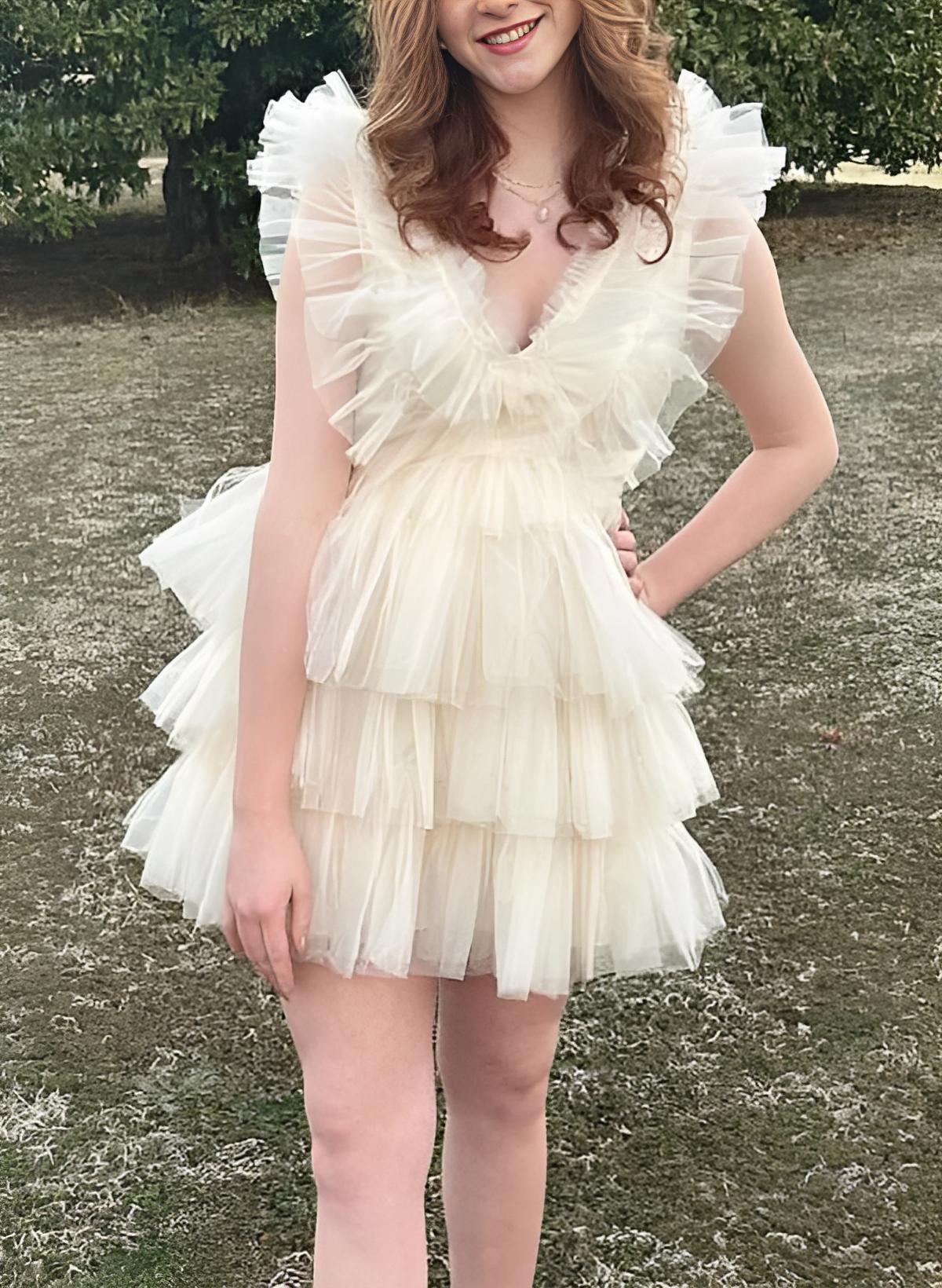 A-Line V-Neck Sleeveless Short/Mini Tulle Homecoming Dresses With Pleated - Image 2