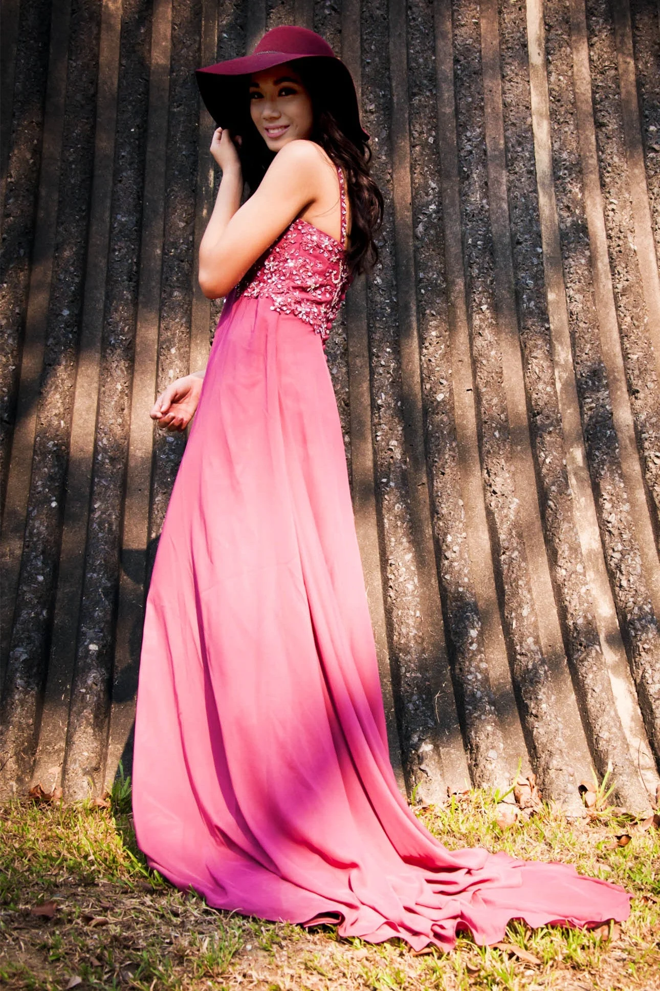 A-line V-neck Spaghetti Strap Floor Length Chiffon Beading Evening Dress - Image 2